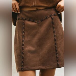 Maeve Faux Suede Whipstitch A-Line Mini Skirt